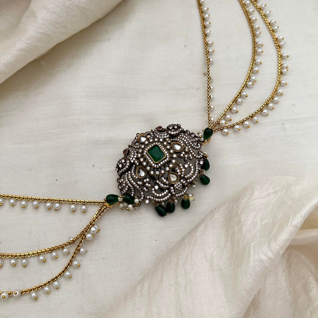 Victorian Diamond Jada Billai with Pearl Maatil-Bun Billai-Green Beads-G13151