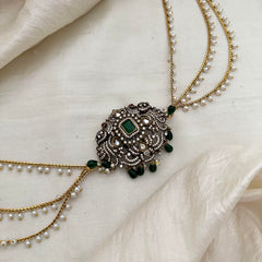 Victorian Diamond Jada Billai with Pearl Maatil-Bun Billai-Green Beads-G13151