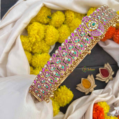 Vriksham Classic Half Moon With Manga Bridal Hipblet-Red Green & White-Gold Bead-G22214