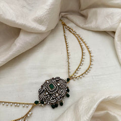 Victorian Diamond Jada Billai with Pearl Maatil-Bun Billai-Green Beads-G13151