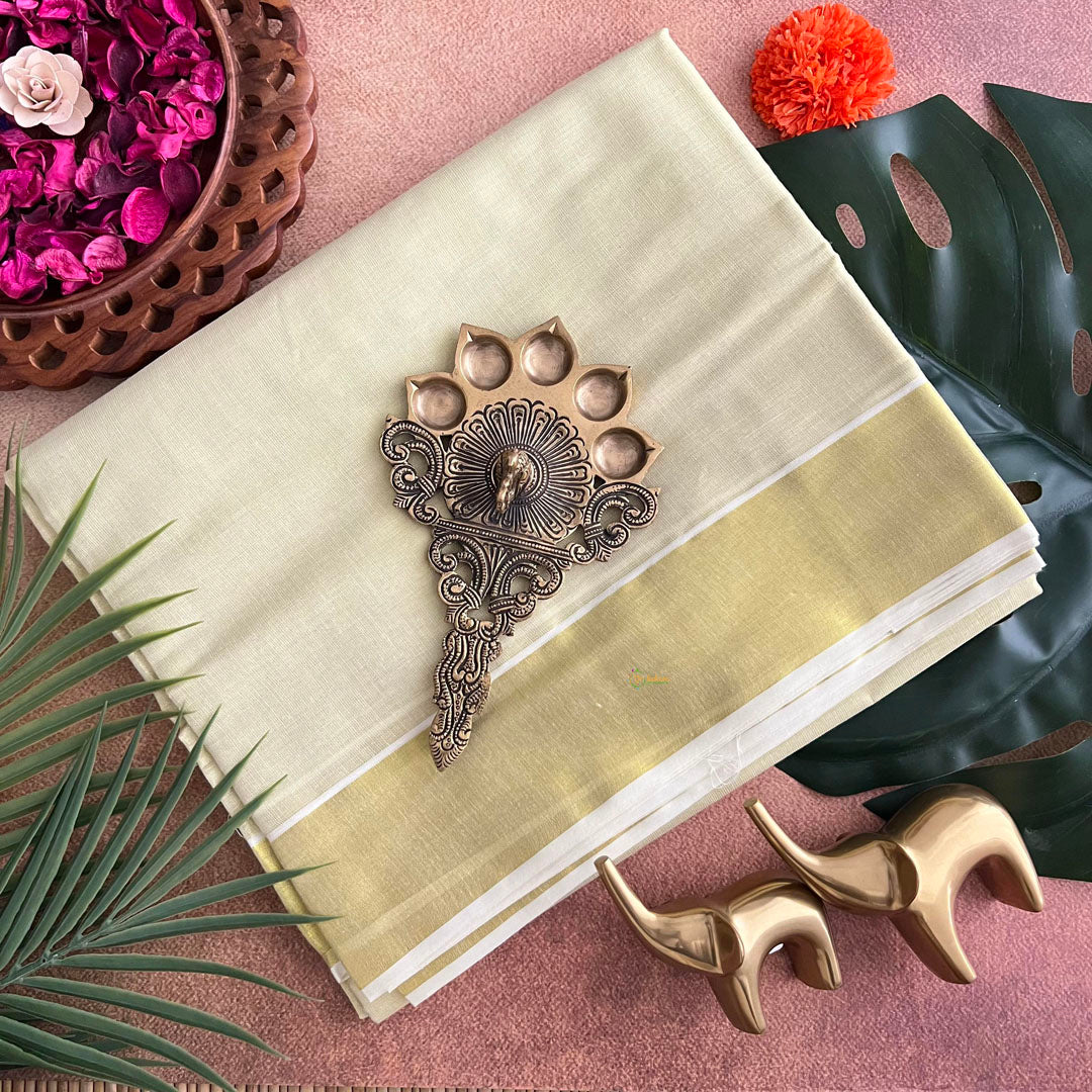 Golden Color Kasavu Tissue Cotton Saree-Golden Zari Patti-VS3468