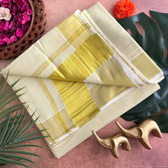 Golden Color Kasavu Tissue Cotton Saree-Golden Zari Patti-VS3468