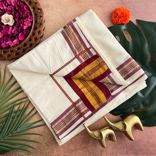 Kasavu Plain Cotton Saree-Golden Zari Patti-VS3472