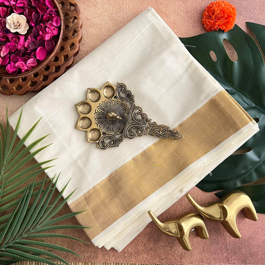 Kasavu Plain Cotton Saree-Golden Zari Patti-VS3471