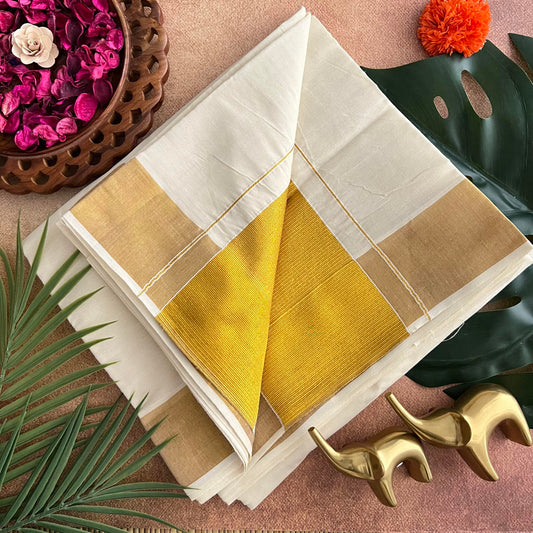 Kasavu Plain Cotton Saree-Golden Zari Patti-VS3471