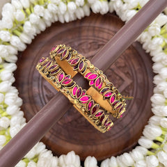 Vriksham Designer Lotus Leaf Crystal Detailing Bangles-Pink-G20873