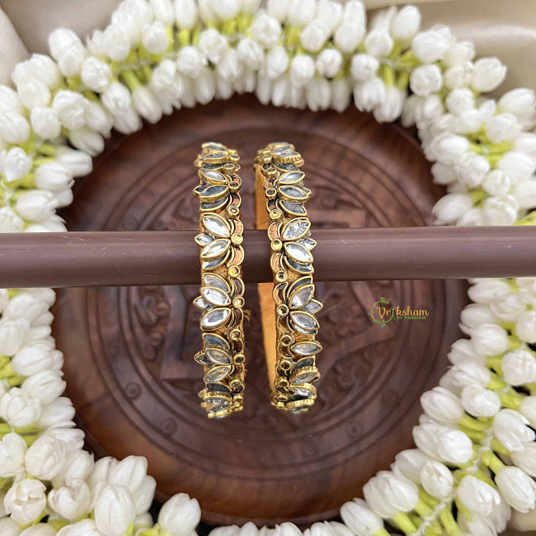 Vriksham Designer Lotus Leaf Crystal Detailing Bangles-White-G20874