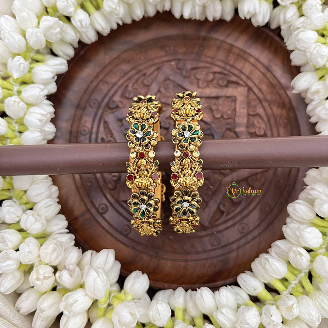 Vriksham Antique Golden Lakshmi & Flral Bangles-Red Green & White-G20875