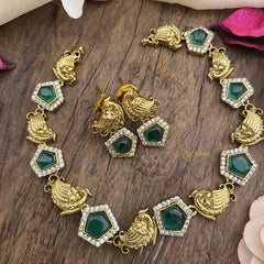 Vriksham Pentagon with Peacock Green Short Neckpiece-G16286