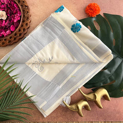 Kasavu Tissue Cotton Saree Embroidered-VS3460