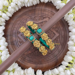 Vriksham Graceful Gold Lakshmi & Green Crystal Stone Bangles-G20878