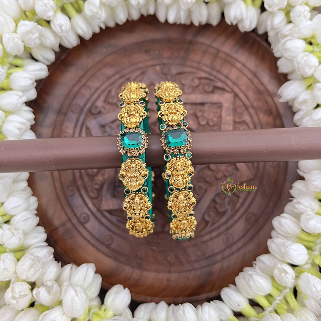 Vriksham Graceful Gold Lakshmi & Green Crystal Stone Bangles-G20878
