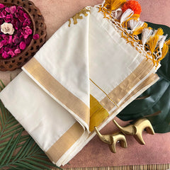 Kasavu Zari Work Cotton Saree-Tassal Work-VS3457