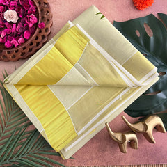 Golden Color Kasavu Tissue Cotton Saree Embroidered-Golden Zari Patti-VS3469