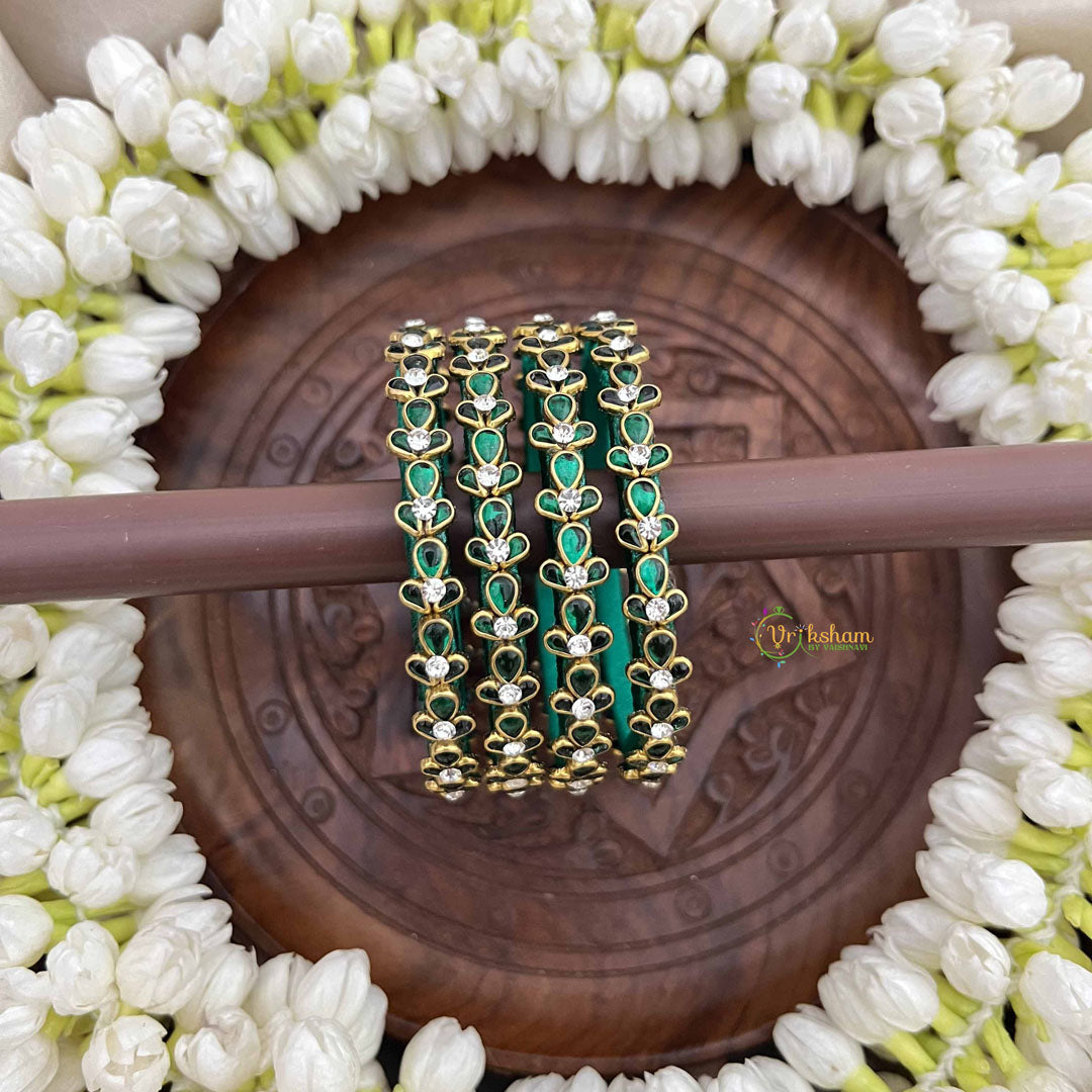 Vriksham Leaf Style Green Crystal Stone Bangles-G20879