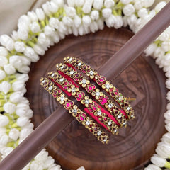 Vriksham Lotus & Floral Style Pink Golden Crystal Stone Bangles-G20880