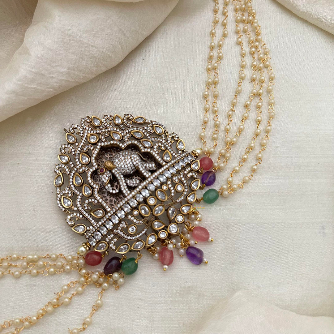 Exquisite Victorian Diamond Elephant Jada Billai with Pearl Maatil-Beads-G13169