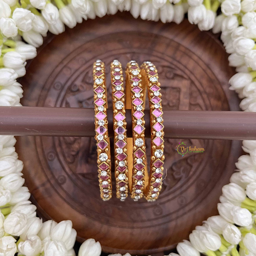 Vriksham Diagonal Shape Gold-Toned Crystal Bangles-Pitch-G20892