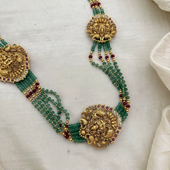 Multilayer Lakshmi Jada Billai Bridal Hair Accessory-Red Pastel Green Beads-G13127