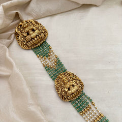 Multilayer Lakshmi Jada Billai Bridal Hair Accessory-Pearl-Pastel Green Beads-G13128