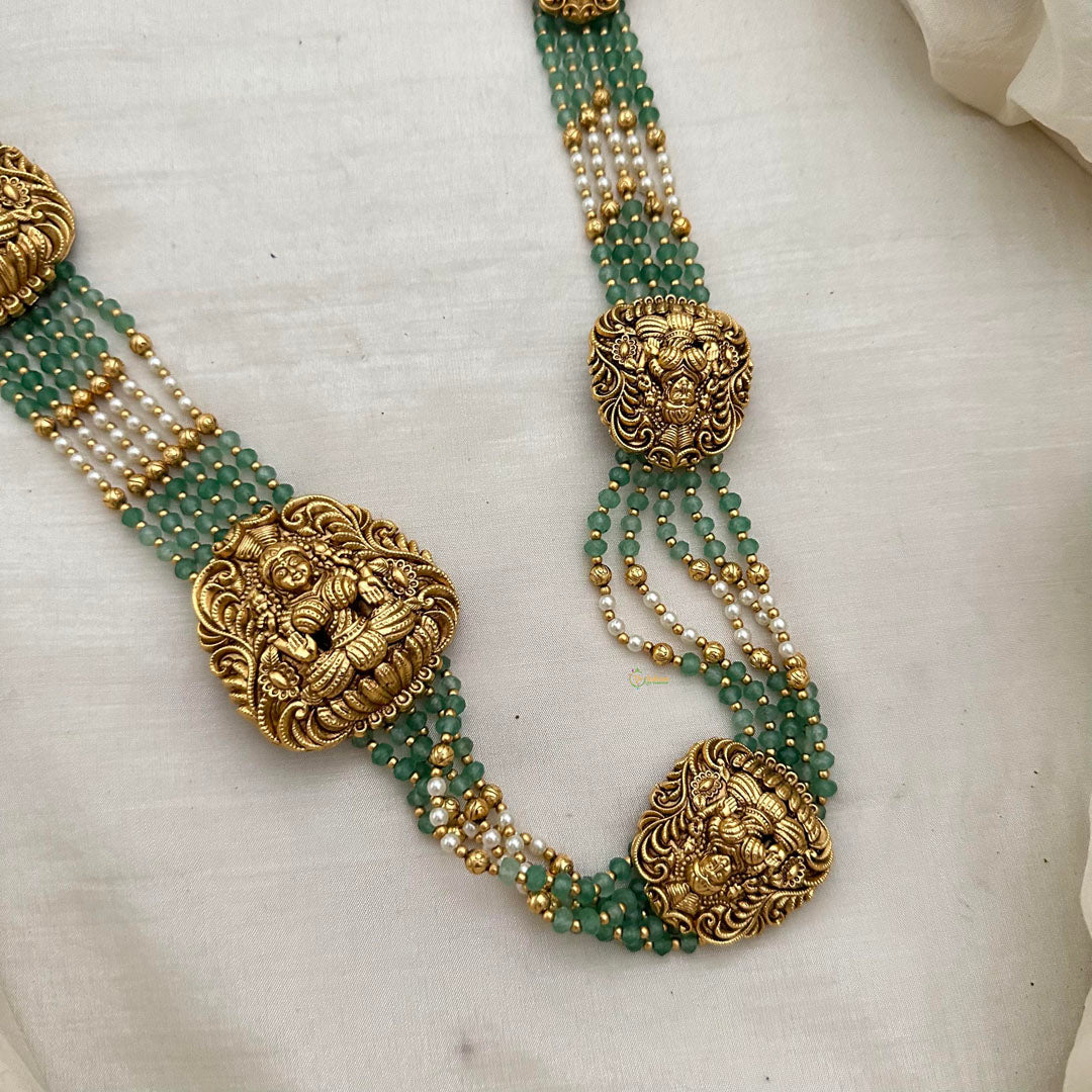 Multilayer Lakshmi Jada Billai Bridal Hair Accessory-Pearl-Pastel Green Beads-G13128