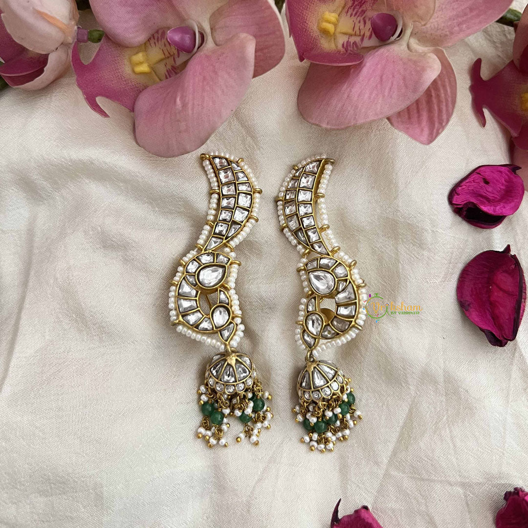 Vriksham Bridal Kundan Jadau With Pearl Lined & Beaded Tassels  Ear Cuff Jhumkas-J3740