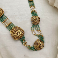 Multilayer Lakshmi Jada Billai Bridal Hair Accessory-Pearl-Pastel Green Beads-G13128