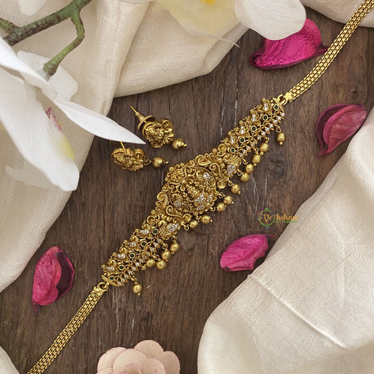 Vriksham Gold Look Alike AD Stone Lakshmi Dual Peacock Choker-G16335