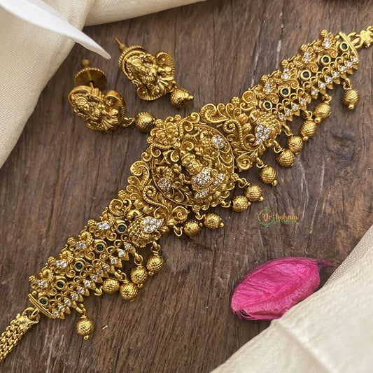 Vriksham Gold Look Alike AD Stone Lakshmi Dual Peacock Choker-G16335