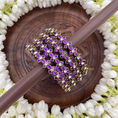 Vriksham Floral Statement Gold-Toned Crystal Bangles-Lavender-G20899