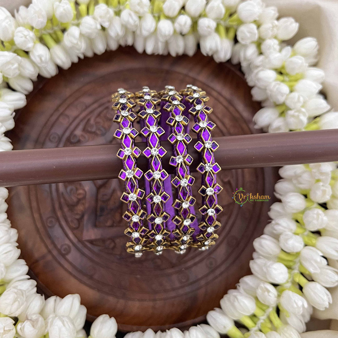 Vriksham Floral Statement Gold-Toned Crystal Bangles-Lavender-G20899