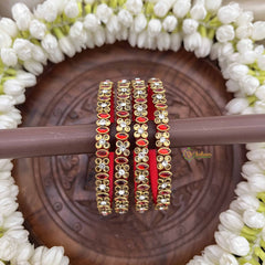 Vriksham Floral & Diya Statement Gold-Toned Crystal Bangles-Red-G20901