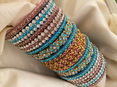 Silk Thread Blue Pink Kundan Bridal Bangle-G12313