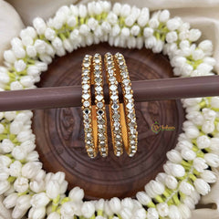 Vriksham Diagonal Shape & Doted Gold-Toned Crystal Bangles-White-G20894