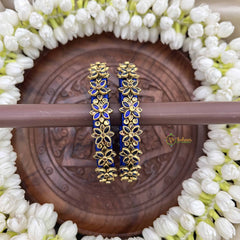 Vriksham Royal Floral Festive Gold-Toned Crystal Bangles-Blue-G20891