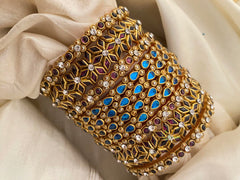 Silk Thread Grape Wine And Blue Kundan Bridal Bangle-G12316