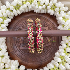 Vriksham Royal Floral Festive Gold-Toned Crystal Bangles-Pink-G20890