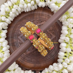 Vriksham Graceful Gold Lakshmi & Pink Crystal Stone Bangles-G20886