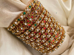 Silk Thread Red Green Kundan Bridal Bangle-G12317