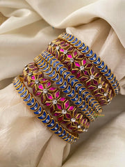 Silk Thread Dark Blue & Pink Kundan Bridal Bangle-G12318