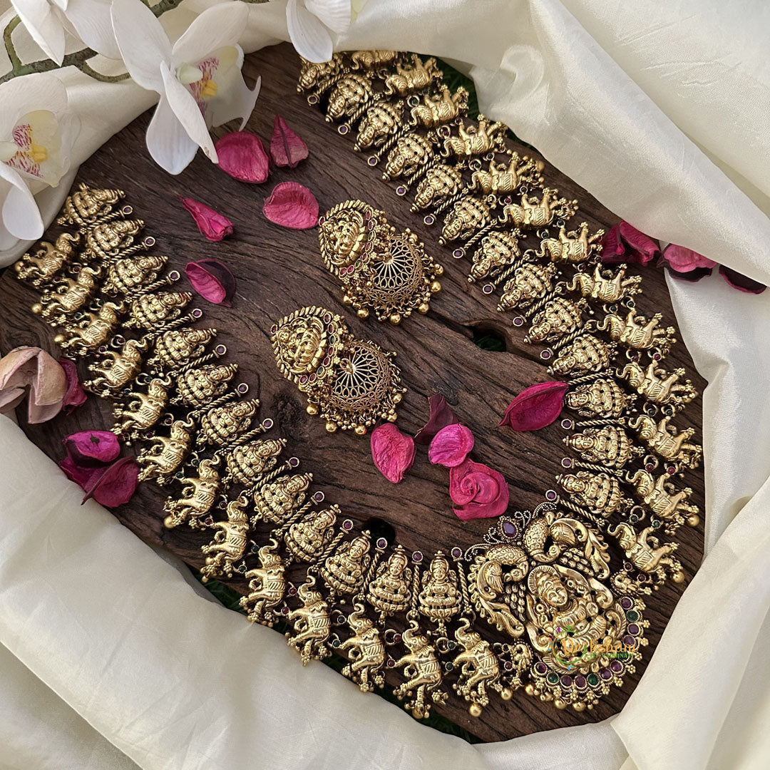 Vriksham Lakshmi with Elephant Long Neckpiece-Gold Beads-G16146