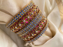 Silk Thread Dark Blue & Pink Kundan Bridal Bangle-G12318