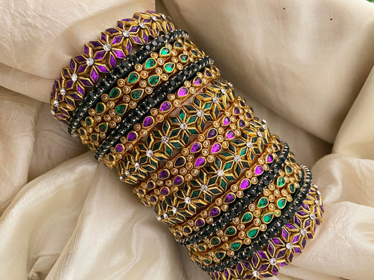 Silk Thread Kundan Bridal Bangle-Purple Green-G12320