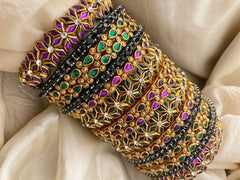 Silk Thread Kundan Bridal Bangle-Purple Green-G12320