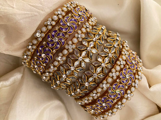 Silk Thread Kundan Bridal Bangle-Purple Golden-G12321