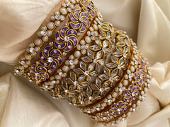 Silk Thread Kundan Bridal Bangle-Purple Golden-G12321