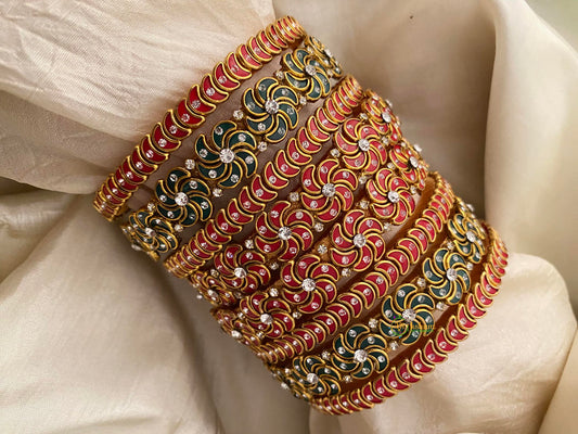 Silk Thread Kundan Bridal Bangle-Red Green-G12322