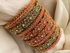 Silk Thread Kundan Bridal Bangle-Red Green-G12322