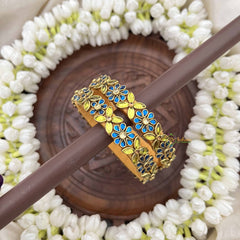 Vriksham Floral Festive Gold-Toned Crystal Bangles-Parrot Green & Blue-G20925