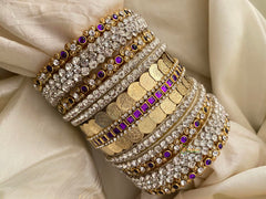 Silk Thread Kundan Bridal Bangle-White Purple-G12323